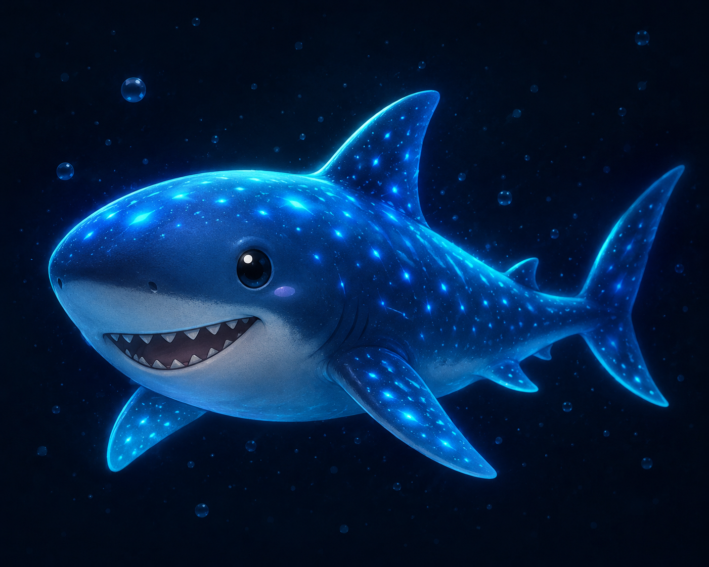 A softly glowing cartoon shark